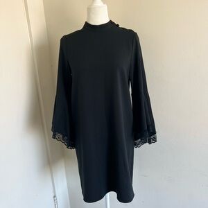 Zara Black Long Sleeve Dress with Lace Detail elegant bell sleeves